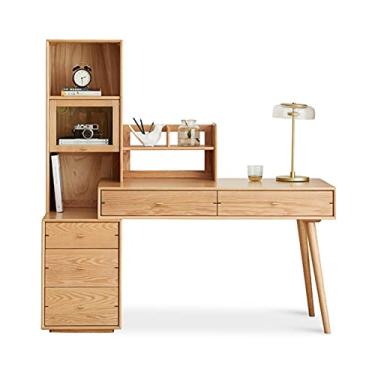 Imagem de Escrivaninha retrátil de carvalho para escritório doméstico PC laptop mesa de trabalho com estante e 5 gavetas moderna simples sala de estudo mesa de computador (estilo: B)