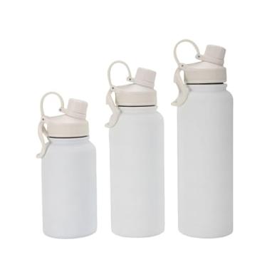 Imagem de Garrafa Térmica Premium Aço Inoxidável 304 (aço inoxidável 18/8) Grip Emborrachado Alça flexível Academia Trabalho Esporte (Branca, 1000ml)