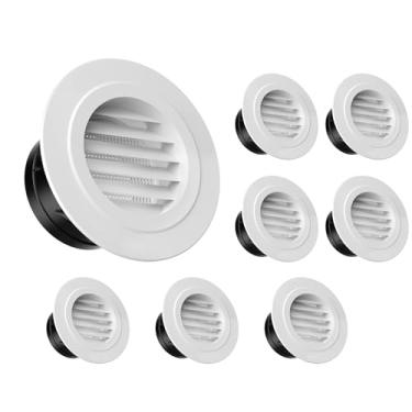Imagem de HG Power Ventilações Soffit de 10 cm - Pacote com 8 Ventilação de Exaustão Redonda ABS Branca com Malha de Tela Integrada - para Exaustor, Ventilação de Secador, Canto HVAC, Banheiro, Cozinha, Garagem