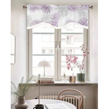 Imagem de Cortina de janela abstrata roxa cinza floral sanefa para janelas de cozinha, saia recortada com borla, crisântemo, flores de fazenda, cortinas curtas com bolso de haste para quarto 137 x 45 cm