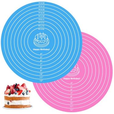 Imagem de XLIUAX 2 peças de tapete de silicone para bolo, tapete redondo de silicone de 30 cm com medidas rosa azul e toca-discos antiaderentes, resistentes ao calor, reutilizáveis, para massa, forma de pizza