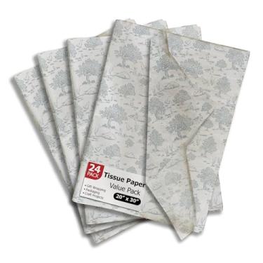 Imagem de Papel de seda impresso Blue Toile para sacos de presente ou caixas e embrulho - Papel de seda decorativo a granel para embalagem e presente | 24 folhas 50,8 cm x 76,2 cm