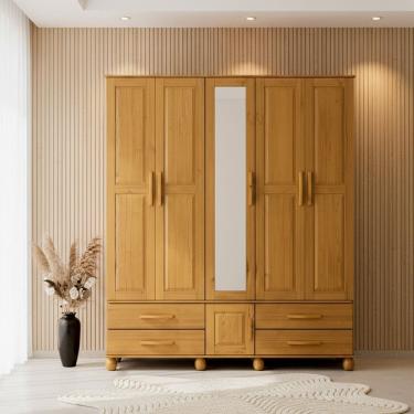 Imagem de Guarda-roupa Madeira 5 Portas 4 Gavetas Pollux Nogueira