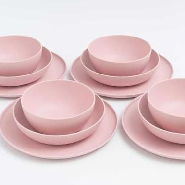 Imagem de Jogo Pratos Aparelho De Jantar em Polipropileno Durável (4 kit - 12 peças Rosa)