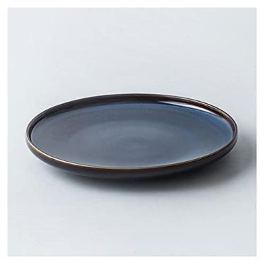 Imagem de Prato de serviço pratos de jantar de cerâmica pratos redondos de porcelana para salada de bife de macarrão. Pratos de servir de restaurante para jantar em família (25 cm, preto) pratos (cor: C