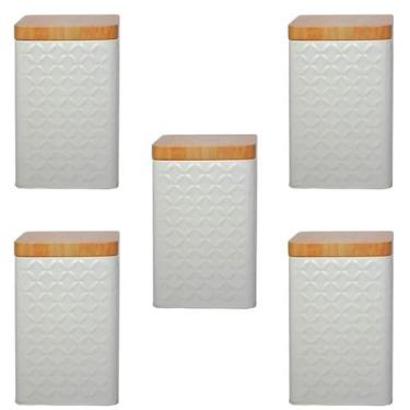 Imagem de Kit 5 Porta Mantimentos Potes Guarda Volumes Tampa de Bambu - DRATINI,