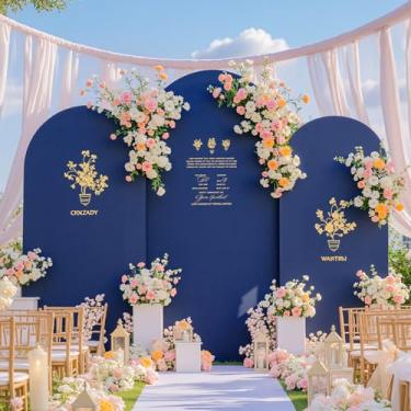 Imagem de Conjunto de 3 capas de fundo de arco de casamento, azul marinho, dois lados, 2 pés, 1,8 m, elastano de 1,8 m, capas de arco ajustadas de elastano para casamento, chá de bebê, festa, banquete