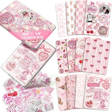 Imagem de Kaciola 12 peças inserções de cartolina para e-reader capa transparente com 50 peças de adesivos de scrapbook para inserção, 17,5 x 12,2 cm, acessórios de capa traseira com tema de laço rosa para