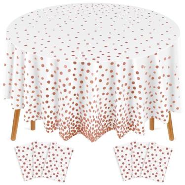 Imagem de Toalha de mesa Newwiee 213 cm, redonda, 6 peças, branca, rosa, ouro, p