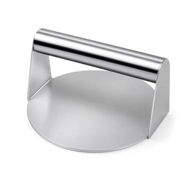 Imagem de Prensa para Hambúrguer em Aço Inox Profissional Smash Burger Antiaderente Lisa Prensa de Carne Hambúrguer Chapa Grelha Rápido e Uniforme Ideal para Churrasco e Cozinha Gourmet