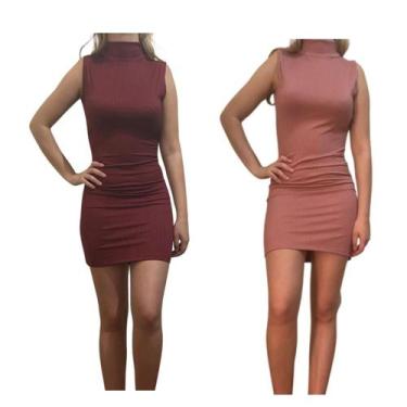 Imagem de Kit c/2 Vestidos Gola Alta Canelado - Empório J, Vinho, Rose, Único