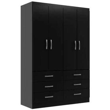 Imagem de Guarda Roupa Treviso Evidencia Solteiro 4 Portas 6 Gavetas Cor Preto