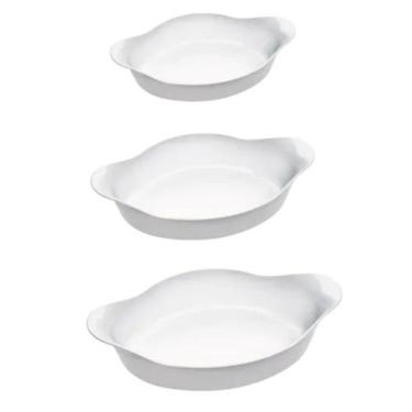 Imagem de Kit 3 Assadeira Travessa de vidro Marinex Opaline Branca 600ML