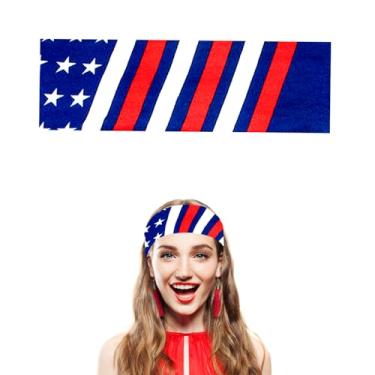 Imagem de 4 de julho tiaras para mulheres homens patrióticos Dia da Independência lenço de cabeça largo antiderrapante elástico absorvente de suor acessório de cabelo