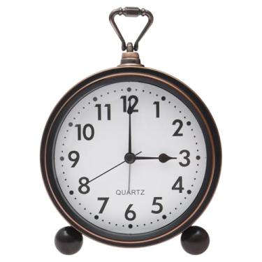 Imagem de HJJWNDDNG Despertador vintage operado por bateria de metal, sem tique-taque silencioso relógio retrô de mesa com luz noturna para decoração de mesa de cabeceira em casa (preto)