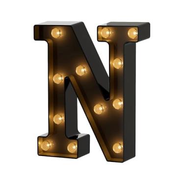 Imagem de Letreiro de LED para letreiro com letras, letreiro preto com letras, para luz noturna, aniversário, festa de casamento, bar, Natal, Halloween, quarto, decoração N