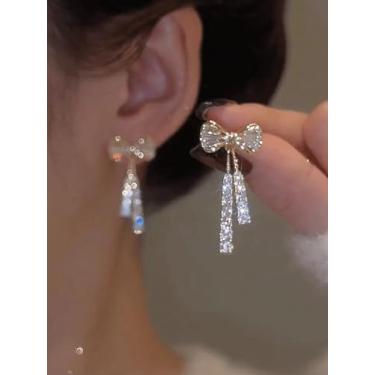 Imagem de Brincos longos de borla borboleta para mulheres, joias de noiva com gota de água, strass, doce presente de casamento