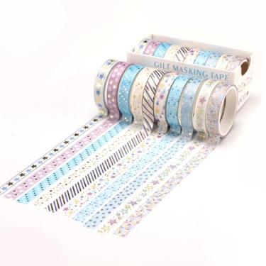 Imagem de Conjunto de adesivos Washi com 10 rolos de 2 metros, adesivos decorativos para artes faça-você-mesmo artesanato material de diário scrapbook cartão embrulho