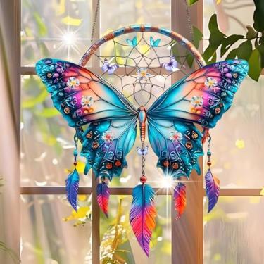 Imagem de 1 peça para pendurar apanhador solar de acrílico colorido, decoração de janela de 18 cm com design de vitral impresso, arte de parede de arco-íris, ideia de presente e ornamento de jardim, uso interno