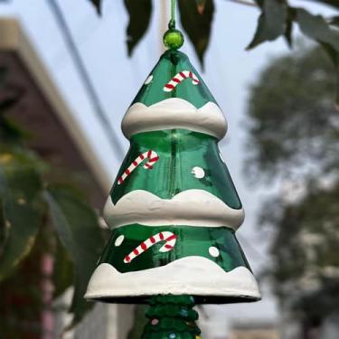 Imagem de Sino de vento de vidro elegante feito à mão com tons melódicos decoração de pendurar ao ar livre para casa, jardim, pátio, varanda