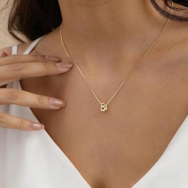 Imagem de Colares com inicial Bubble – Colar delicado com letras douradas, banhado a ouro 14K, gargantilha com nome fofo para mulheres, presente de joias de tamanho pessoal moderno, 12#, Cobre, Sem Pedra