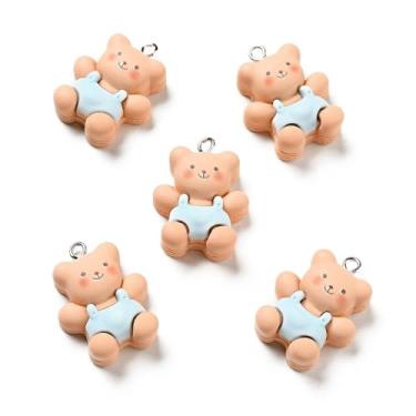 Imagem de 5 peças de pingentes de urso de resina com fundo plano de animais fofos com laço de cor ciano claro para colar faça você mesmo, brinco, joias, chaveiro, ornamento, suprimentos de artesanato