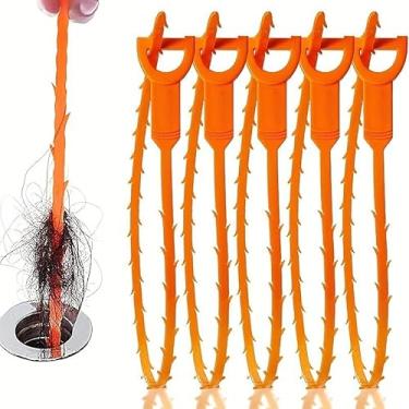 Imagem de 5 peças de cobra de drenagem, ferramenta de limpeza de trado de cobra flexível durável de 50 cm com dentes farpados para cozinha, banheiro, chuveiro, banheira de esgoto, ferramenta de remoção de pelos