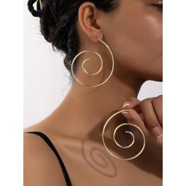 Imagem de Brincos de metal geométricos elegantes em forma de espiral para mulheres – presente de joias modernas, acessório moderno, Medium, Latão, Sem pedra preciosa