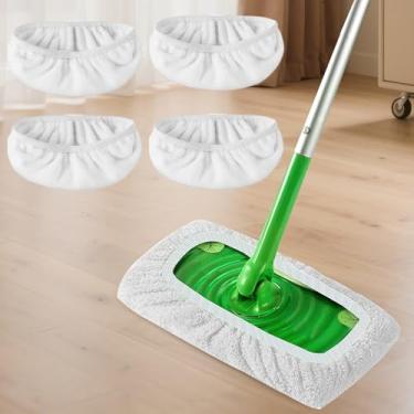 Imagem de Conjunto de substituição de esfregão reutilizável para esfregão plano seco e molhado com pisos de azulejo laminado de madeira para limpeza profunda em casa (pacote com 4)