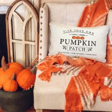 Imagem de Capas de almofada de outono, 30 x 50 cm, à prova d'água, dia de Ação de Graças, outono, abóbora, citação dizendo, colheita lombar, decorações sazonais de outono para sofá de casa, preto e branco