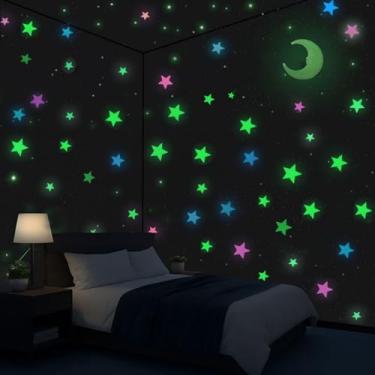 Imagem de 200 peças de adesivos de decoração de parede que brilham no escuro, estrelas do céu estrelado e adesivos de parede da lua para drywall, quarto DIY, sala de estar, festa de aniversário