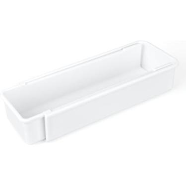 Imagem de Organizador de canudo expansível para armário, organizador de gaveta reutilizável ajustável de plástico para a maioria dos canudos, garfos, facas, colheres e colheres longos e curtos (branco)