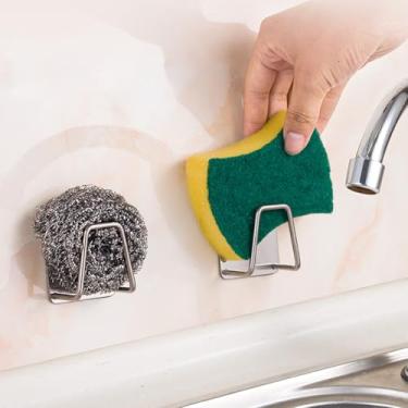 Imagem de 2 ganchos adesivos para pia de cozinha: aço inoxidável, ideal para esfregar, pano de prato e armazenamento de filtro (prata)