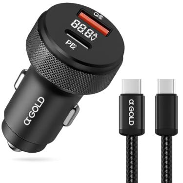 Imagem de Carregador Automotivo Turbo 60W com USB + Tipo-C Power Delivery & Quick Charge 3.0 | Carregamento Rápido iOS e Android Premium + Cabo Tipo-C Incluso