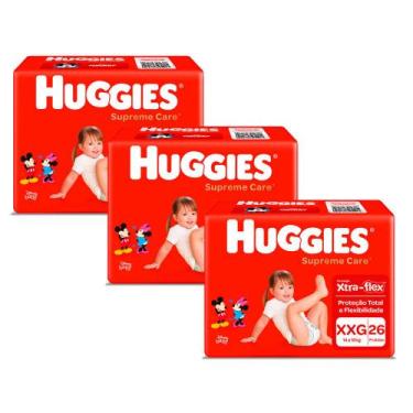 Imagem de Kit 3 Fralda Huggies Supreme Care Tamanho XXG Mega 26 Unidades Descart