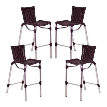 Imagem de Kit 4 Banquetas Fortaleza Em Alumínio Alta Edícula Cozinha E Balcao Tabaco