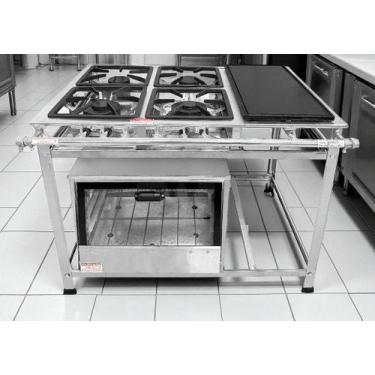 Imagem de Fogão Industrial 4 Bocas com Chapa e Forno em Aço Inox Leona - Mr Fogõ
