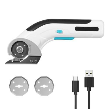 Imagem de KTZCTPCA Tesoura elétrica sem fio, cortador de caixa de papelão portátil, cortador rotativo com 2 peças de lâmina de substituição, tesoura sem fio de alto desempenho de corte para pacotes de papelão