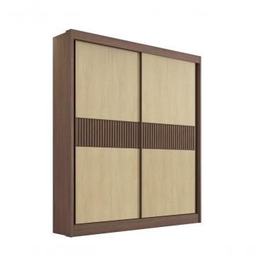 Imagem de Guarda Roupa Solteiro Santorini 2 Portas Ripado 3 Gavetas Sem Pés - D' Doro Castanho/linho/ripado