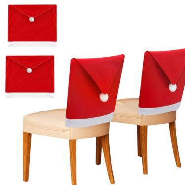 Imagem de Poxtedsr Conjunto de capas de cadeira de jantar Red Hat com 4 peças, conjunto de capas de cadeira de cozinha, decoração interna de Natal, conjunto de ornamentos para decoração de festivais de Natal