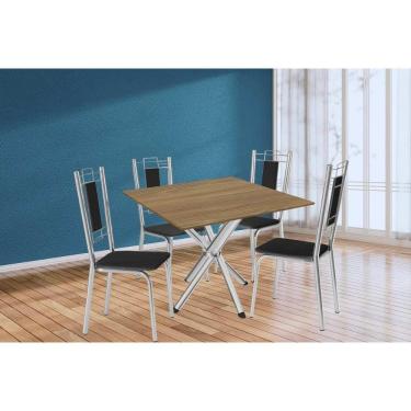 Imagem de Conjunto: Mesa Sala Jantar Volga C- Tampo De Madeira 90cm E 4 Cadeiras Florença Cromado-nogueira - Preto - Kappesberg