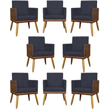 Imagem de Kit 8 Poltronas Decorativas Modernas Para Recepção Lis Corino Suede Cores Pé 30 Cm - Preto, Suede/corino