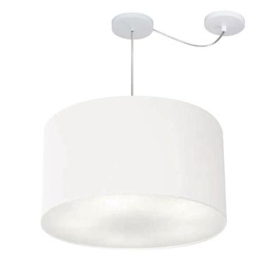 Imagem de Lustre Pendente Cilíndrico Com Desvio De Centro Vivare Md-4239 Cúpula Em Tecido 45x30cm - Bivolt Branco 127/220v