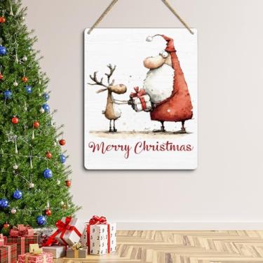 Imagem de Placa para decoração de porta de Feliz Natal sazonal de inverno, placa para pendurar na parede, placas de Feliz Natal para porta da frente da varanda da casa, 24 × 18 cm