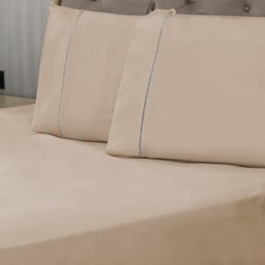 Imagem de Jogo De Lençol 02 e 03 Peças 400 Fios Macio Micropercal Ponto Palito Solteiro Casal Queen King (AVELÃ,Queen)