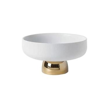 Imagem de Cesta de frutas elegante prato de frutas alto prato de cerâmica tigela de salada redonda branca prato de bolo de sobremesa prato de lanche prato decorativo talheres suporte de exibição prato de frutas