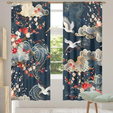 Imagem de 2 conjuntos de painéis étnicos flores guindaste japonês cortinas transparentes arejadas com filtro leve painéis de cortina leve cortina de porta janela para sala de estar, quarto, jantar, 84 polegadas