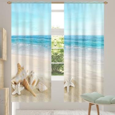 Imagem de 2 conjuntos de painéis cortinas transparentes de praia azul e mar, cortinas transparentes arejadas com filtro leve, painéis de cortina de porta e janela para sala de estar, quarto, jantar, 213 cm de