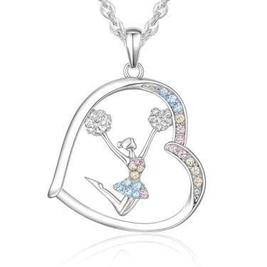 Imagem de Colar de coração esportivo, 9 opções de esportes diferentes: basquete, líder de torcida, ginástica, softbol, vôlei, bailarina, corredor, acessórios esportivos presente de aniversário - diamantes