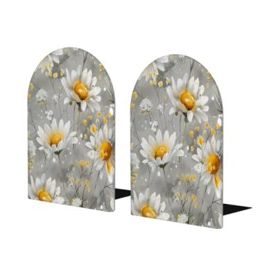 Imagem de Margarida Retro Flower Grandes Suportes de Livros Decorativos de Madeira Antiderrapantes Resistentes Terminais de Livros para Escritório, Escritório, Biblioteca Escolar, Estudo, Decoração, Divisórias